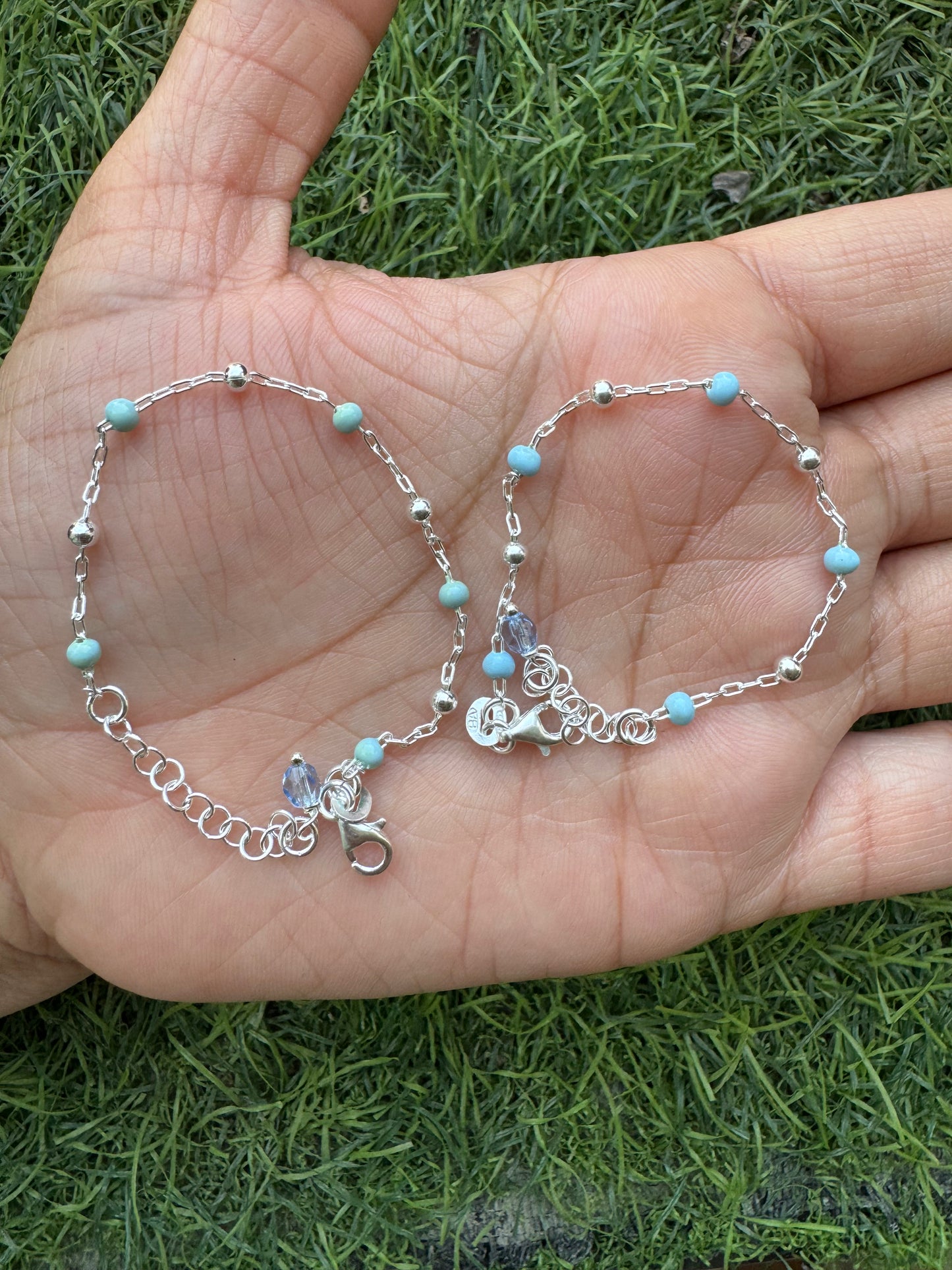 Silver Blue Crystals Anklet