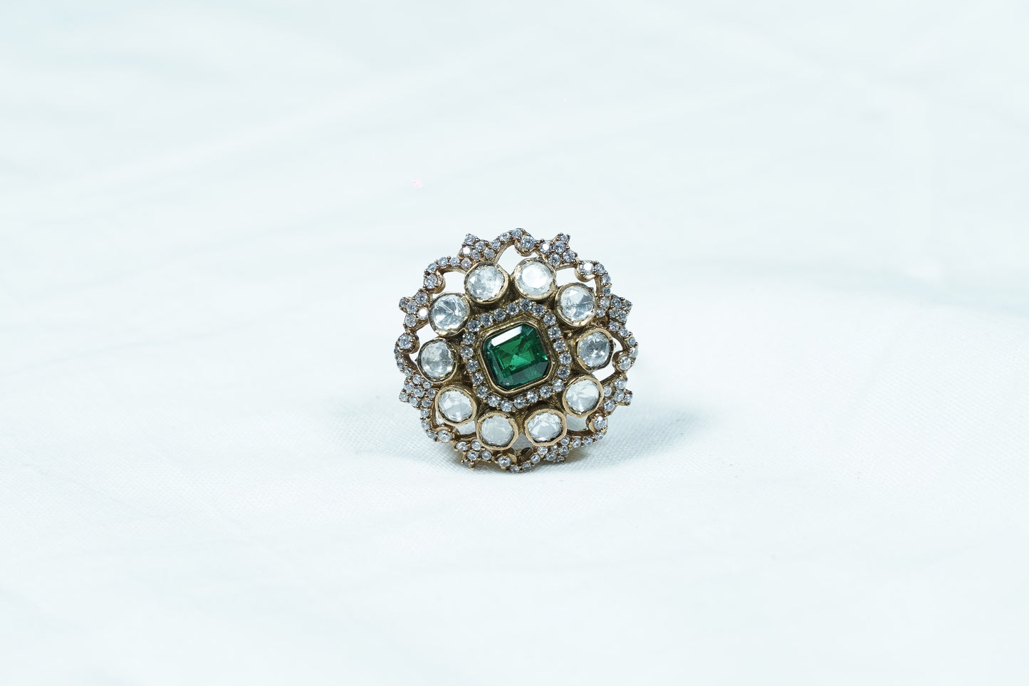 Jalaja Emerald Moissanite Ring