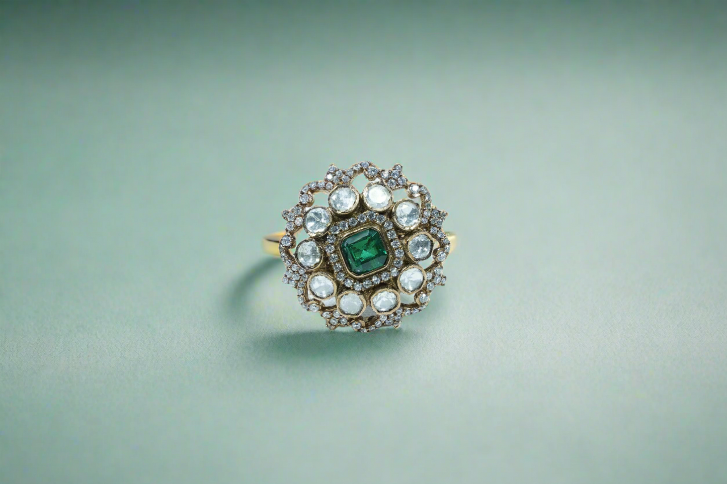 Jalaja Emerald Moissanite Ring