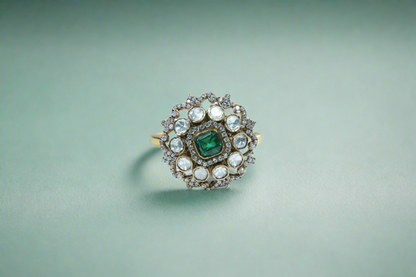 Jalaja Emerald Moissanite Ring