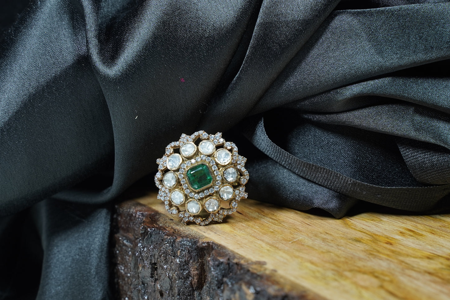 Jalaja Emerald Moissanite Ring