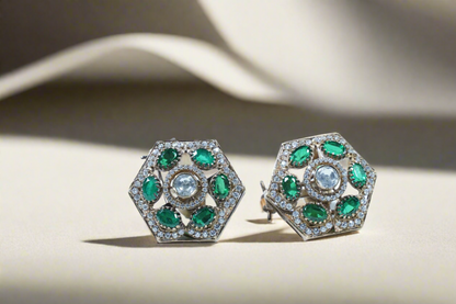 Emerald Hex Moissanite Earrings
