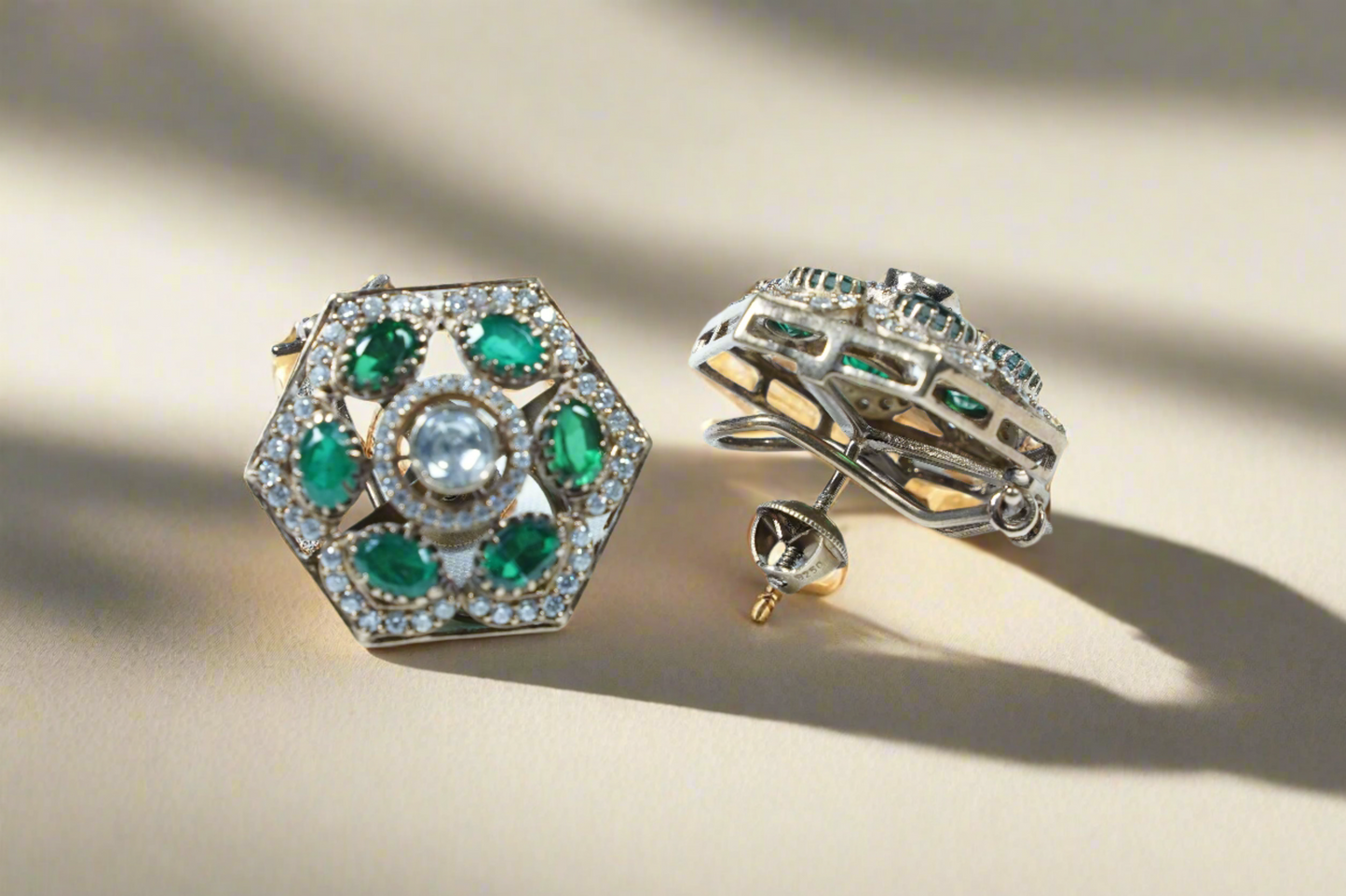 Emerald Hex Moissanite Earrings