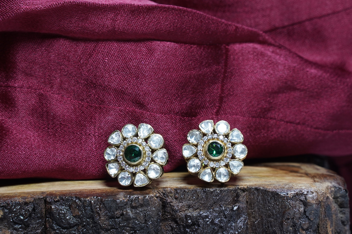 Padmini Emerald Flower Studs