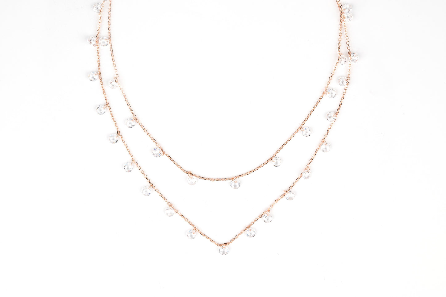 Rose Crystal Charms Dual Line Necklace