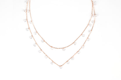 Rose Crystal Charms Dual Line Necklace