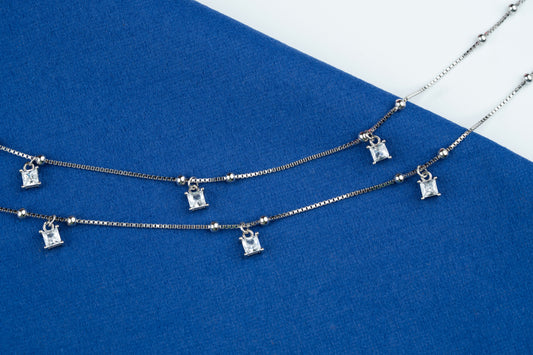 Silver Square Hanging Anklet