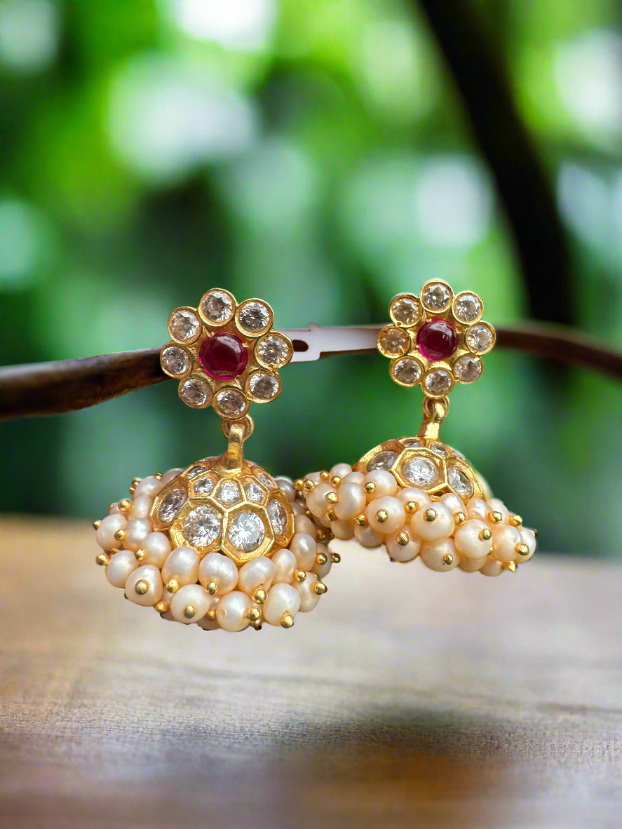 Maroon Floral Jhumka