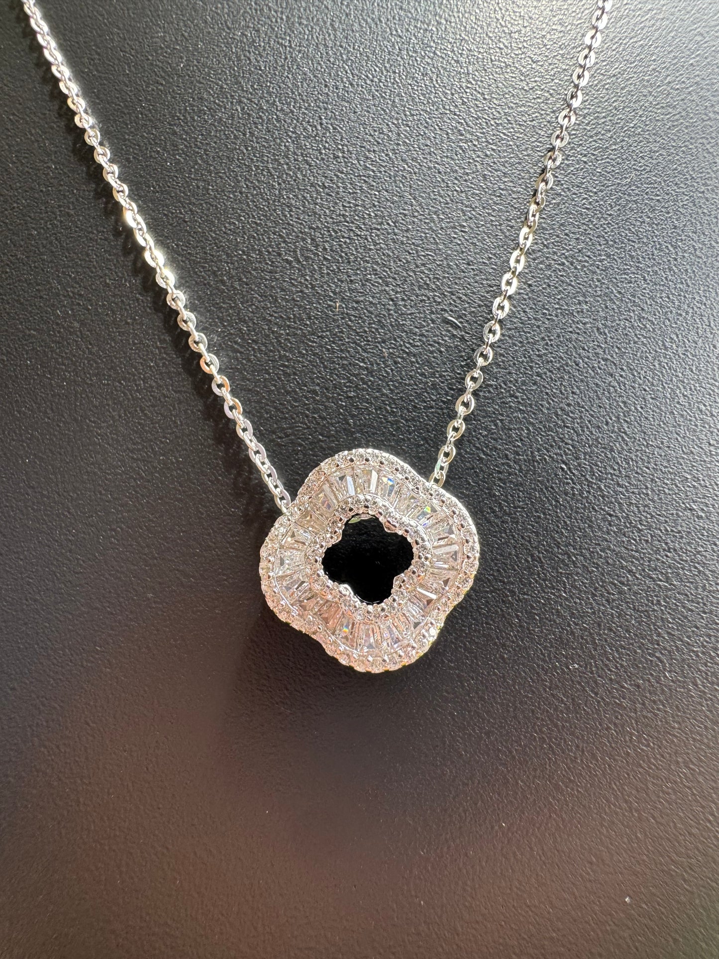 Silver Floral CZ Square Pendant