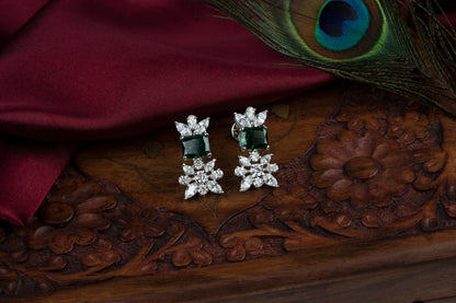 Emerald Square & Diamond Petals Earrings